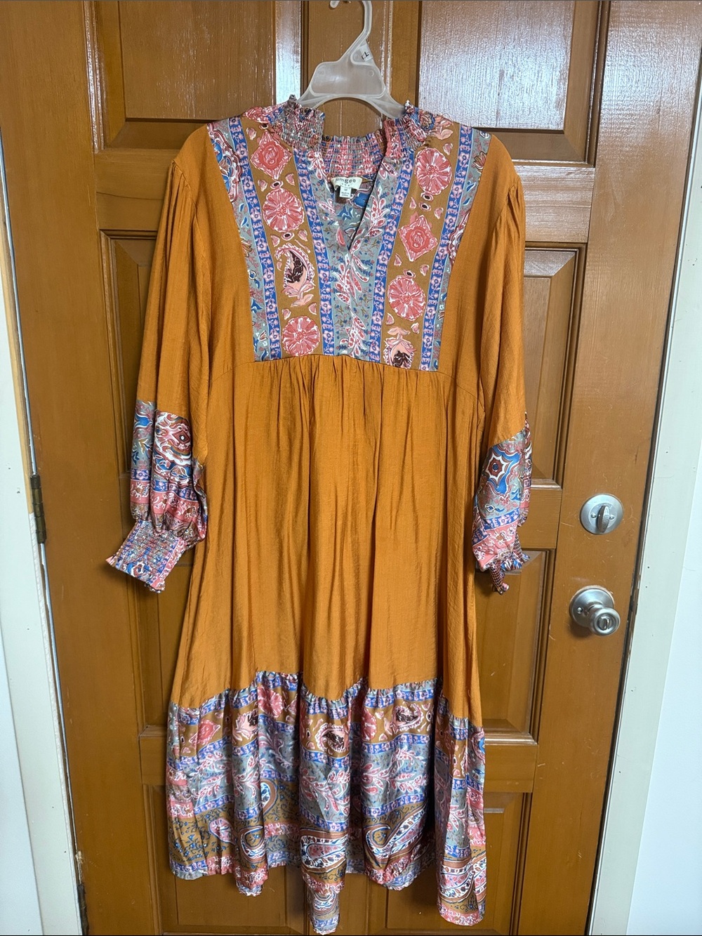 Umgee Mustard Maxi Dress with Multicolor Floral Bands